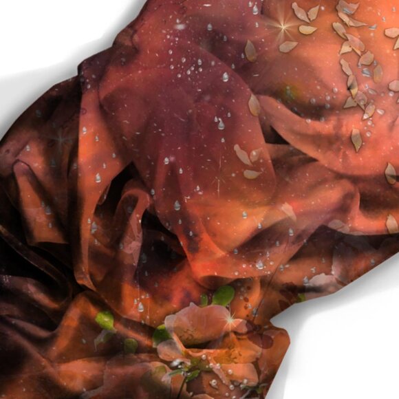 Deep Orange & Pink Petals Square Pure Silk Scarf Wrap - Picture 8 of 11